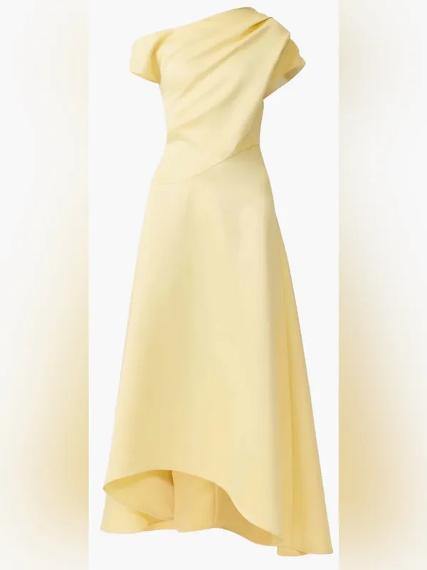 NEW Elliatt Marissa One-Shoulder Asymmetric Hem Duchess Satin Yellow Gown Sz L - Image 2