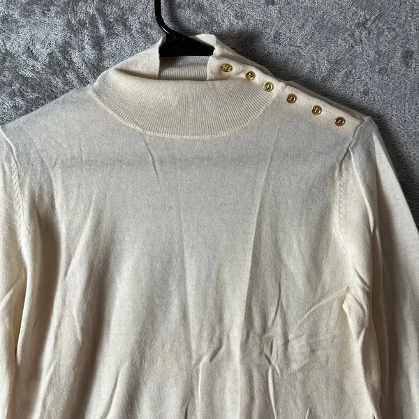 Weill High Neck Wool Cashmere Sweater Gold Button Elegant Classic Minimal Size 8 - Image 7