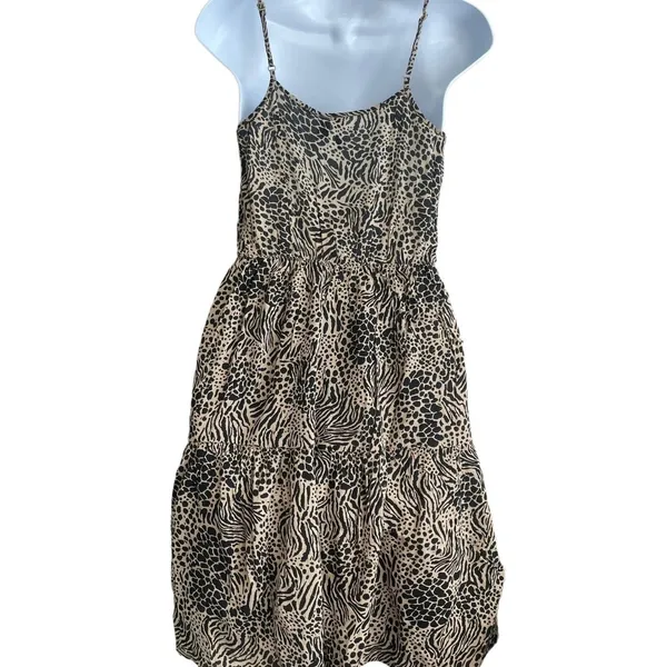 Vero Moda Women Safari‎ Animal Print Singlet Dress XS Tan Tiered Boho Summer - Image 2