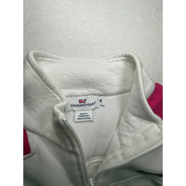 Vineyard Vines Womens Medium White Pink Colorblock Quarter Zip - Image 3
