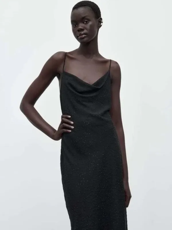 Zara Black Cowl-Neck Slip Midi Dress - Image 6