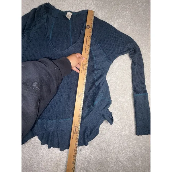 Free People Top Womens Medium Blue Catalina Thermal Waffle Knit Long Sleeve - Image 6