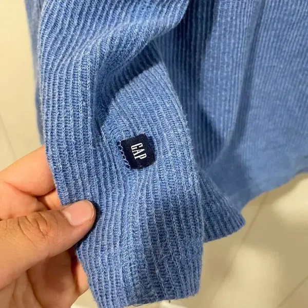 GAP Blue Waffle Knit Hoodie Long Sleeve Pullover Size XL - Image 7