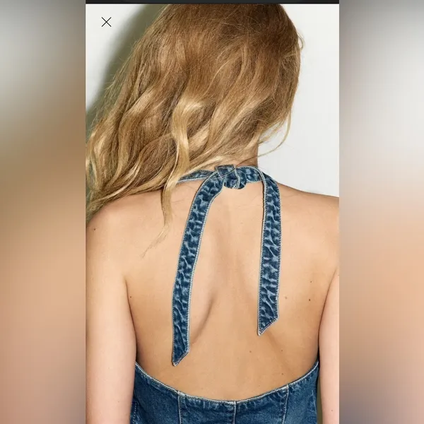 Zara TRF‎ HALTER DENIM JUMPSUIT - Image 3