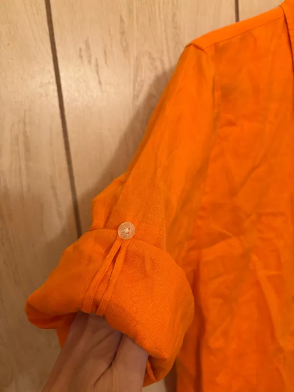bright orange Lauren Ralph Lauren linen button-down shirt - Image 3