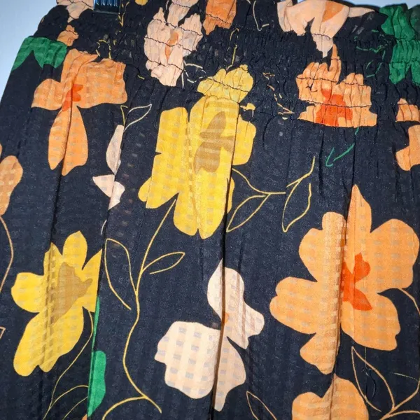 Who What Wear Black Orange Peach Gold Yellow Floral‎ Elastic Waist Skirt Size XS - Image 3