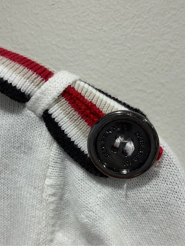 Burberry London White Cotton Icon Stripe Epaulet Cardigan S - Image 5