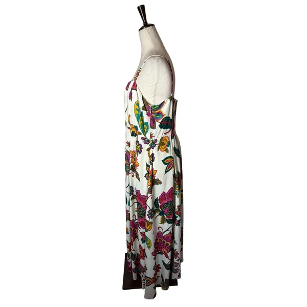 MSK Floral Maxi Dress Women Large Cream Ivory Square Neck Beaded‎ Straps Boho - Image 5