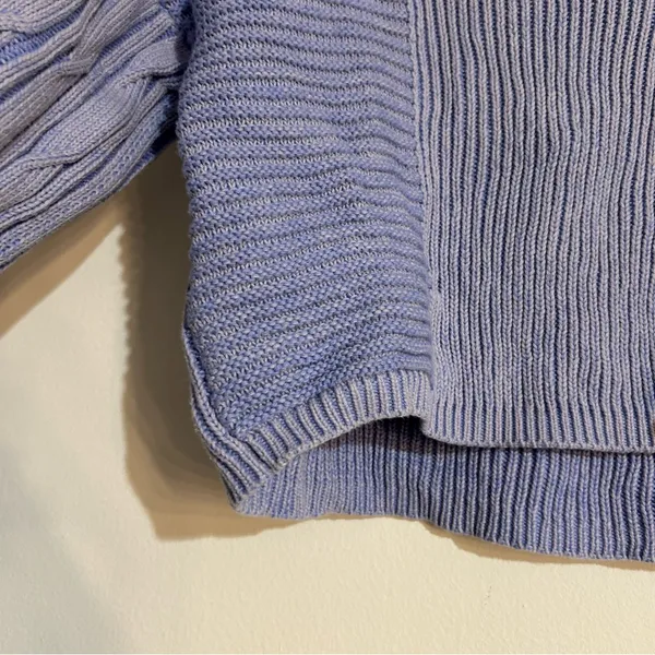 Free People When It Rains V-Neck Cotton Knit Sweater Blue Size Medium - Image 4