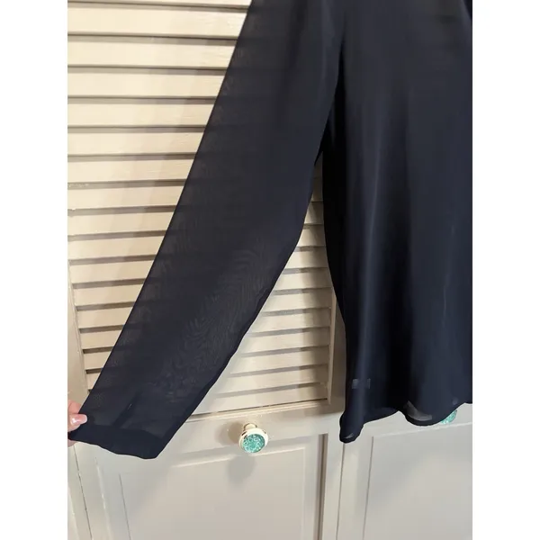 Ann Taylor Black Sheer Chiffon Long‎ Sleeve Blouse Size M Twist/Open Back - Image 3