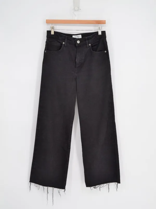 Reformation Emma High Rise Wide Leg Jeans Black Raw Hem 28 - Image 2
