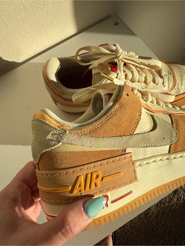 Nike Air Force 1’s Low-Top Sneakers in Cream tan and Orange - Image 4