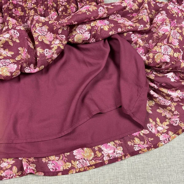 Free People Dress Womens Small Purple Floral Smocked Fit Flare Mini Long Sleeve‎ - Image 9