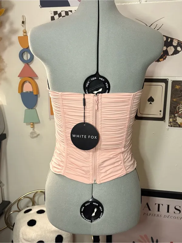 White Fox Don’t Judge Me Strapless Bustier Top Baby Pink XS NWT - Image 5