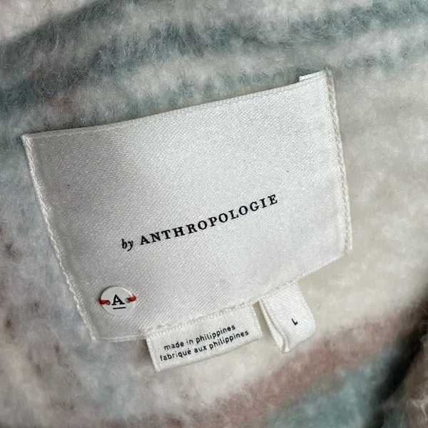 Anthropologie Plaid Wool Blend Coat Womens L Cream Green Oversized Jacket - Image 2