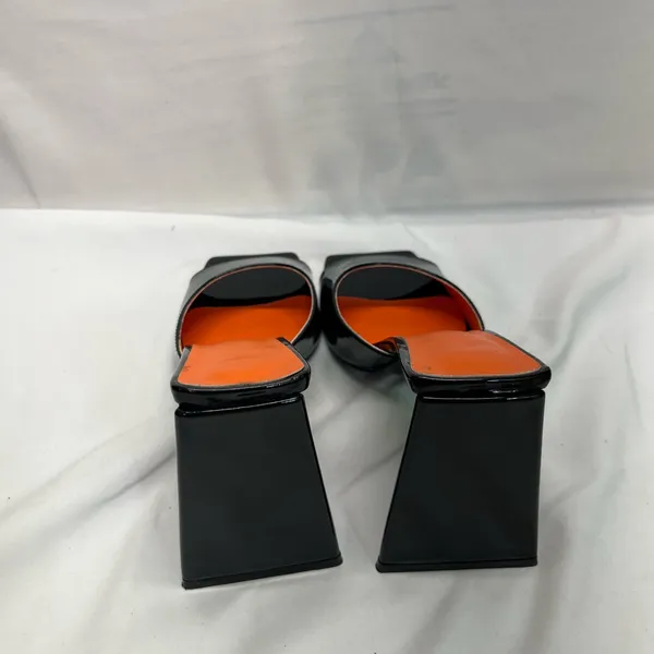 Elegant Black Patent Leather Heels Women 8.5 W/Triangle‎ Chunky Heel Slip On - Image 5