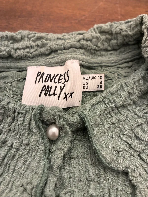Princess Polly Top Women’s 6 Long Sleeve Blouse Green Button Down Collared - Image 2
