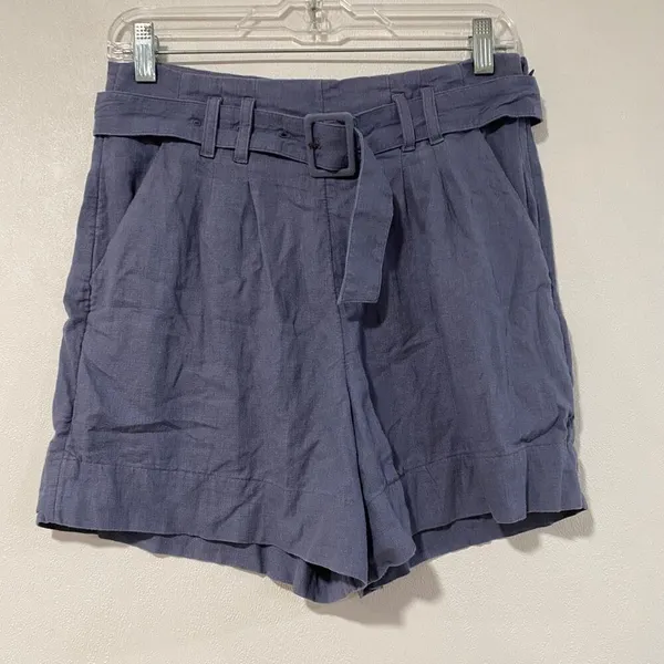 Abercrombie & Fitch Blue Linen Blend Belted Shorts Size M High Rise - Image 2