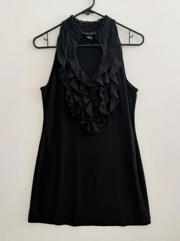 NEW White House Black Market Ruffle Halter Dress Black MEDIUM womens - Image 3