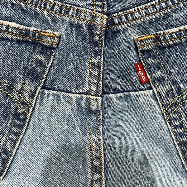 Levis Size 27 501 150 Pieced Shorts Original High Rise Denim Distressed Blue - Image 7