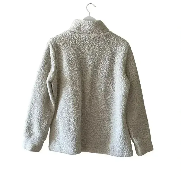 Weatherproof Vintage Fleece Faux Fur off White Blue Boho Soft ¼ Zip Jacket SZ M - Image 5