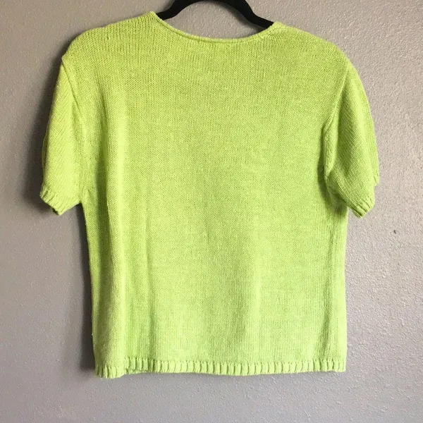 Liz Claiborne • Liz wear Lime Green Cable Short Sleeve Sweater Size Large - Image 5