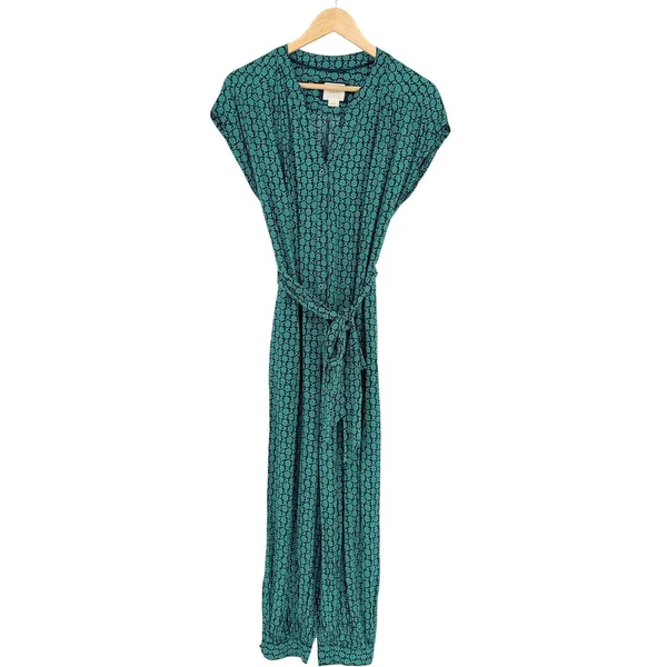 Maeve Anthropologie Jumpsuit Size XS Green Floral Geo‎ Belted Rayon Boho Cropped - Image 2