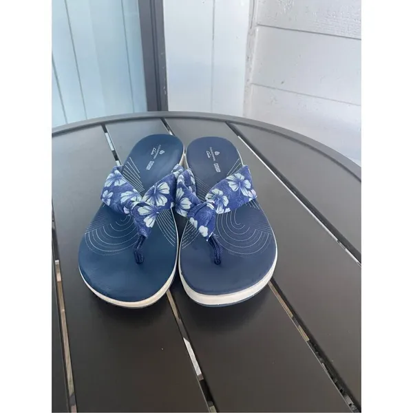 Women’s Clarks Aria Gibson Blue Floral Fabric Thong Sandals Size 10 - Image 12