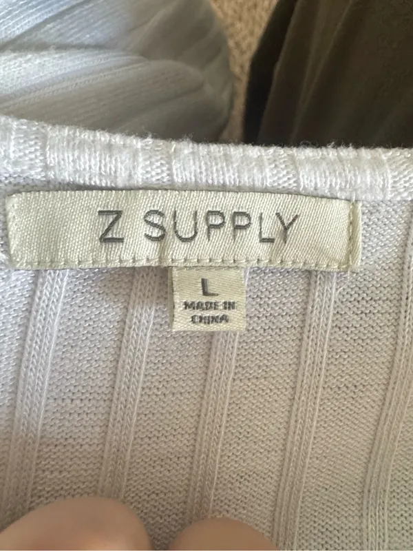 Z Supply White Ribbed V-Neck Cropped Long Sleeve Top - Image 3