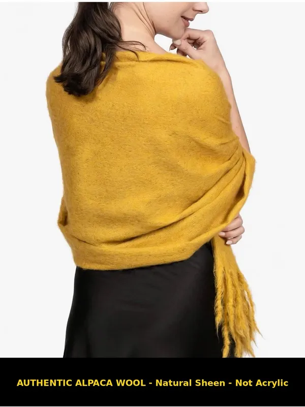 Alpaca Wool Shawl Wrap in Mustard Yellow - Image 4
