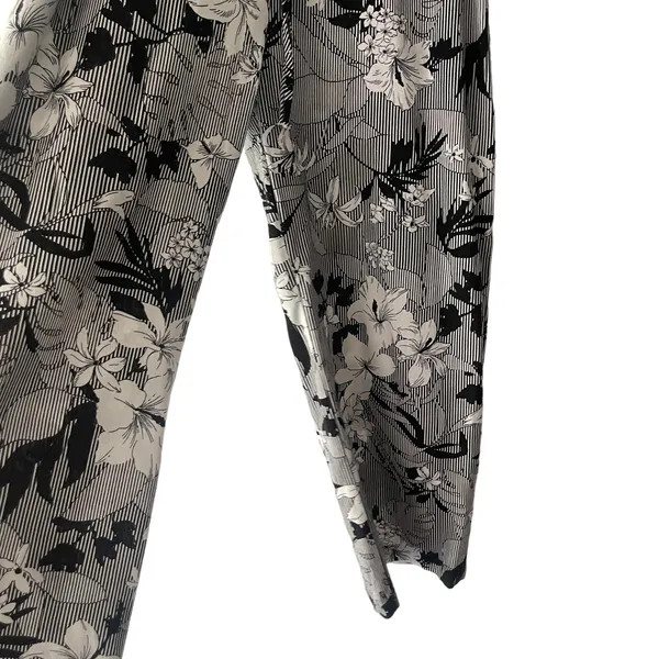 Anthropologie Monteau M Linen Blend Floral Black White Wide Leg Pants Coastal‎ Lightweight - Image 4