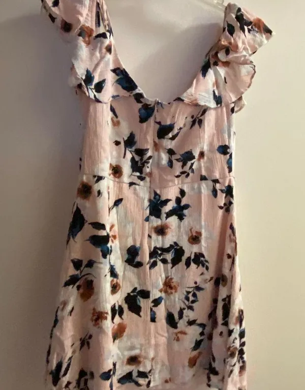 Gypsies & Moondust Womens Mini Dress M Medium Floral Peach & Navy Blue - Image 6