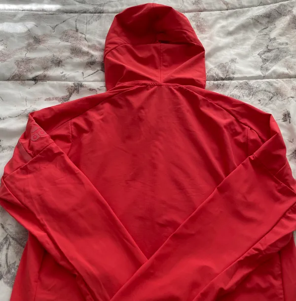 Orange Coral Hooded Full Zip Lined Pockets Logo Windbreaker, size M - Image 9