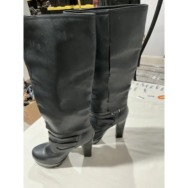 Woman’s Hinge Leather Tall Platform Strappy Boots 9.5 M Black - Image 3