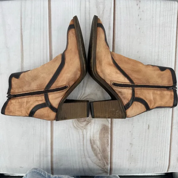 Free People Winding Road Ankle Boots Brown & Black Leather Western Anthropologie - Image 5