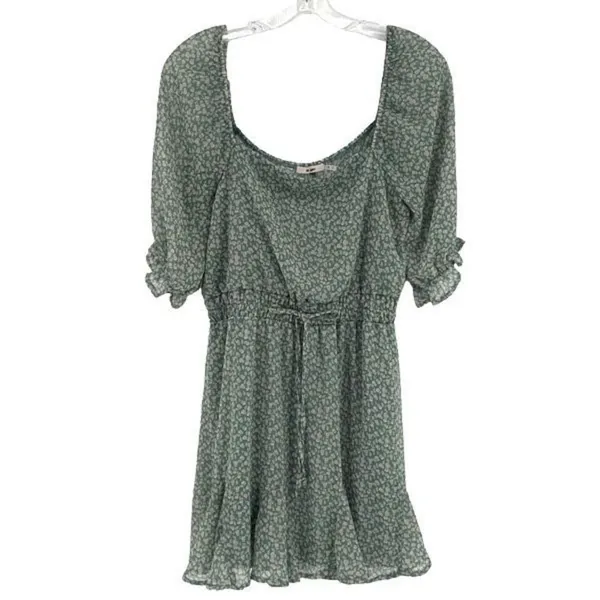 Francesca’s Mi Ami Floral Ruffle Chiffon Cottagecore Prairie Mini Dress Green Me - Image 6
