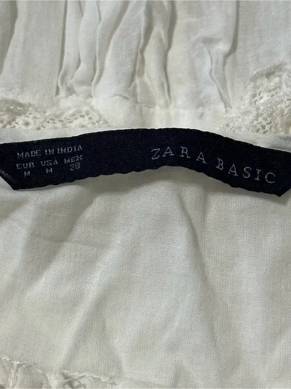 Zara Women’s Size M White Cotton Lace Trim Lined Spaghetti Strap Mini Slip Dress - Image 5