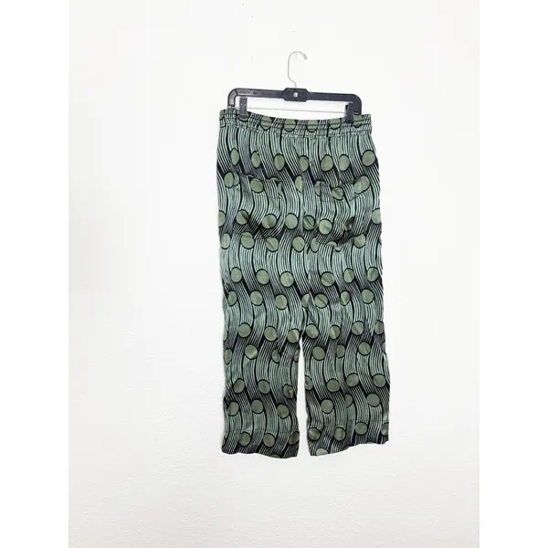 Zara Green Geometric Flowy Satin Cropped Pants Size Large Abstract Funky Boho - Image 13