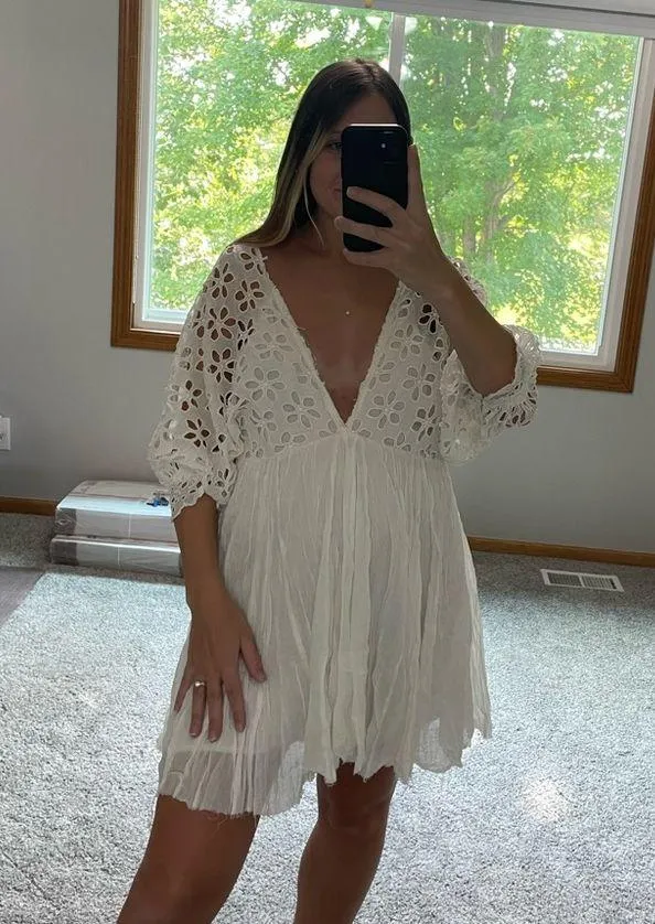 Free People White Dress Size Medium - Image 6