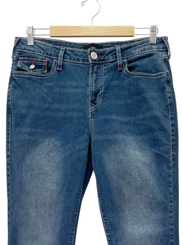 True Religion Becca Jeans Sz 31 Mid Rise Bootcut Flap Pocket Dark Wash Stretch - Image 5