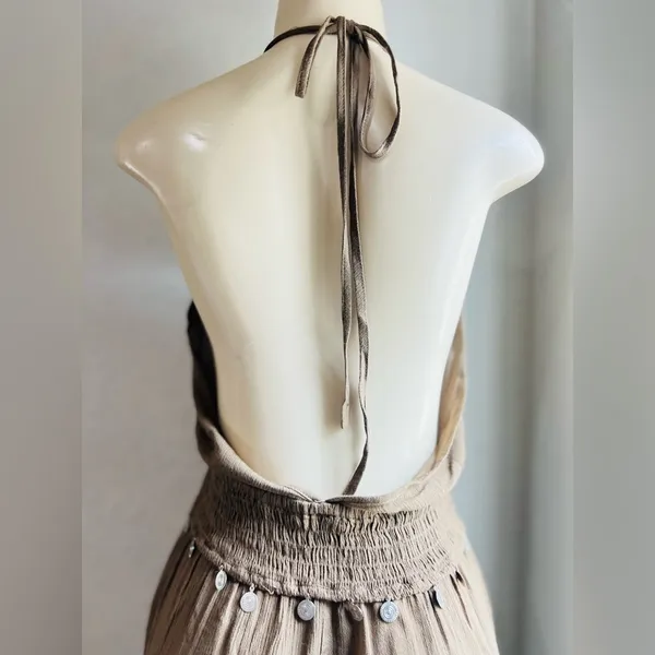 Earthbound Trading Co halter neck, gathered waist, harem leg jumpsuit, olive S - Image 8