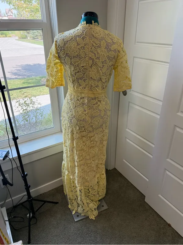 Anewsta NWT Yellow Floral Lace Short Sleeve Mermaid Maxi Dress Small - Image 9