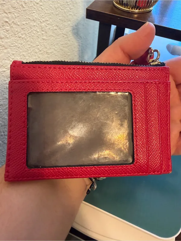 Tous Red Embossed Saffiano Card Pouch with Charm - Image 3