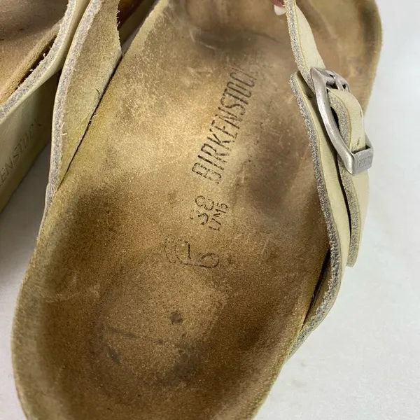 Birkenstock Gizah Cream Beige Ivory Leather Thong T Strap Sandals Size 7.5/38 - Image 5
