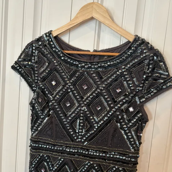 Adrianna‎ Papell Bluish/Gray Beaded Dress Size 4P - Image 3