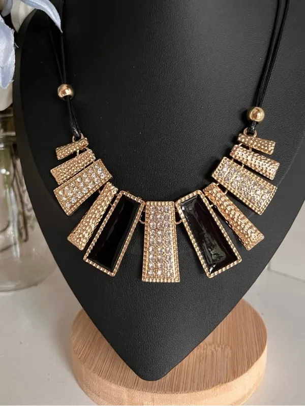 Gold and Black Pavé Bar Necklace - Image 6