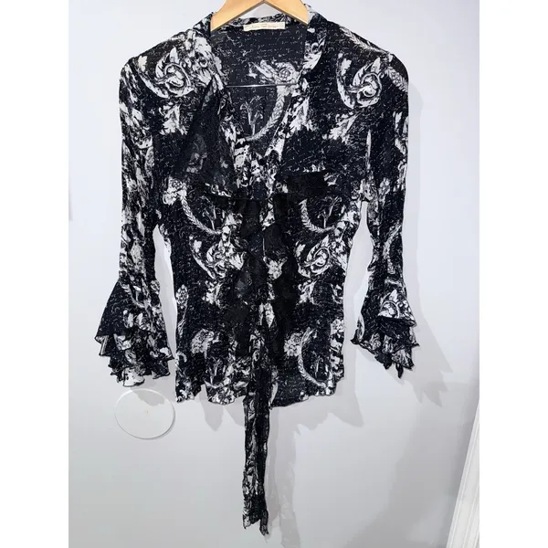 Vtg Y2K Whimsigoth Top Lace Ruffles Witchy Fairy Grunge‎ Dark Romantic Goth Sz S - Image 2