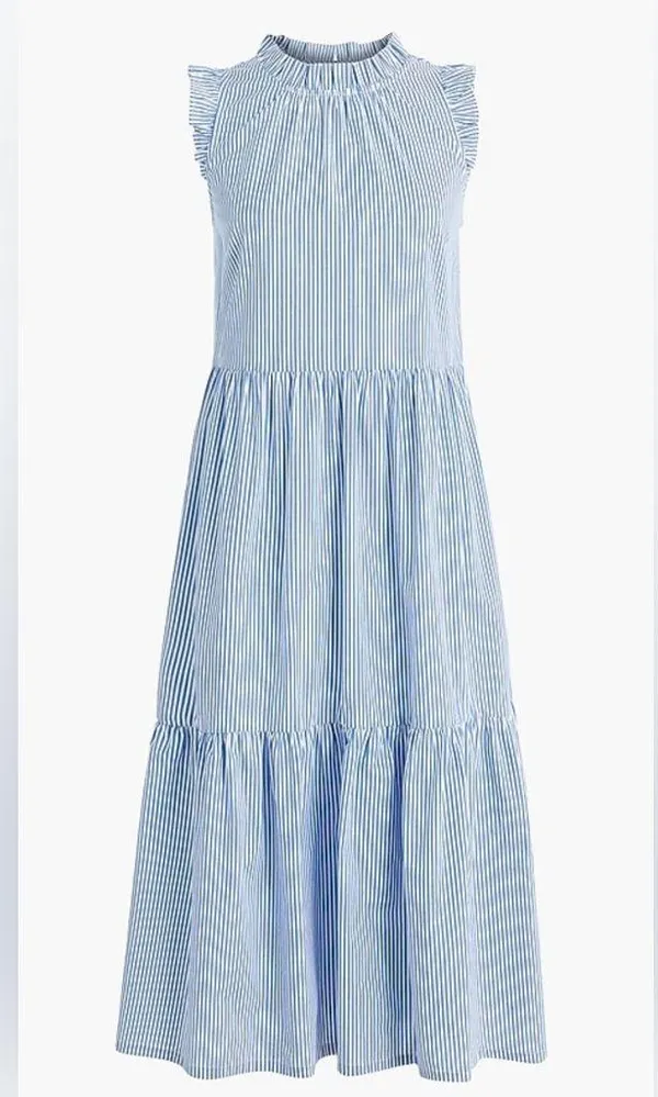 J. Crew Blue White Stripped Seersucker Tiered Dress Size 4 Preppy Southern EUC - Image 10