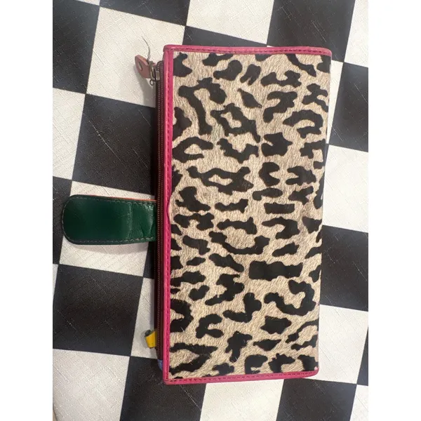 Leopard Print Calf Hair Rainbow Leather Trifold Wallet Multi Color Clutch fairy - Image 6