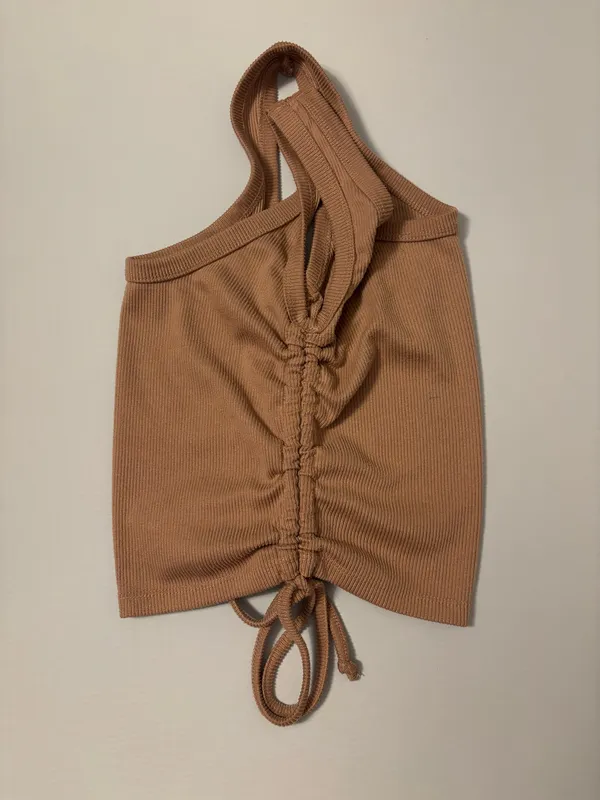 Ruched Ribbed Tank Top Brown - Image 3